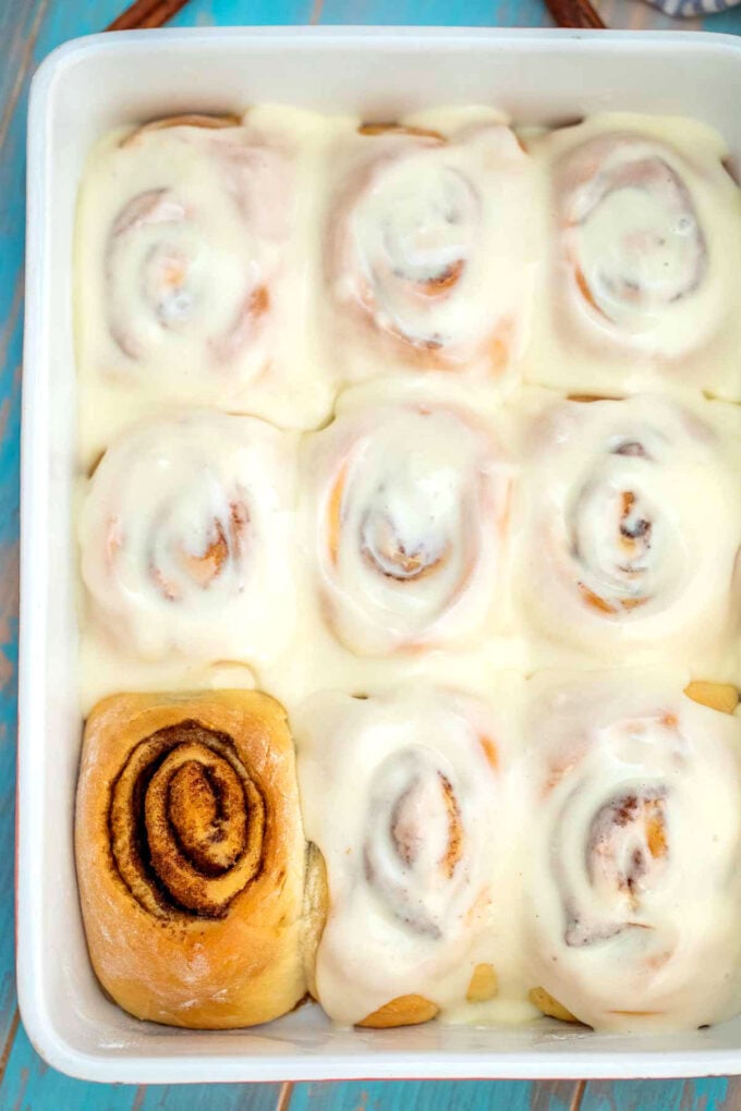 Image of cinnamon rolls with cream cheese icing.