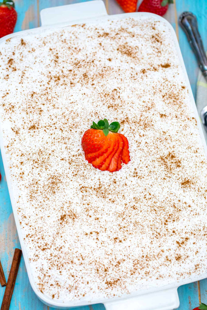 overhead shot of a homemade tres leches cake