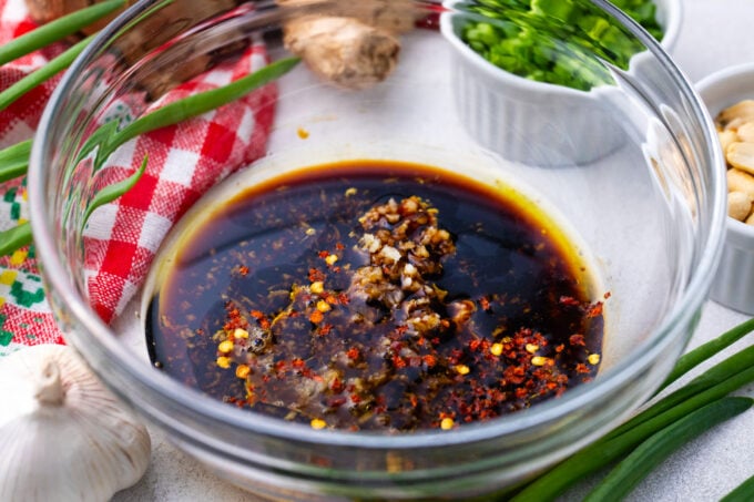 Sweet and savory, garlic, ginger, and brown sugar Asian sauce.