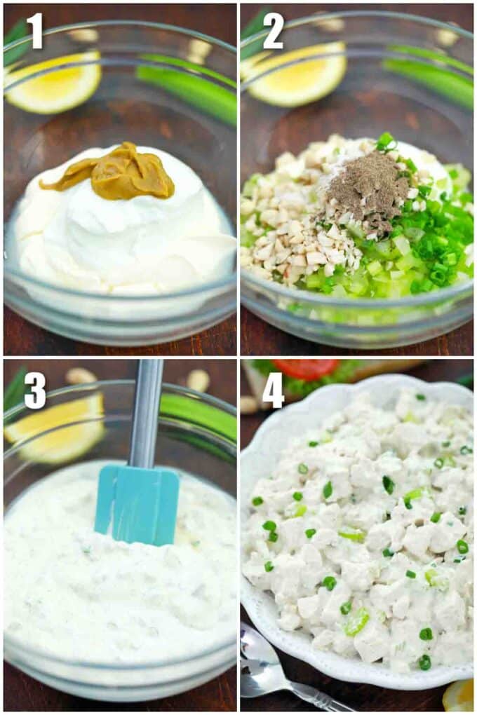 photo collage of creamy chicken salad