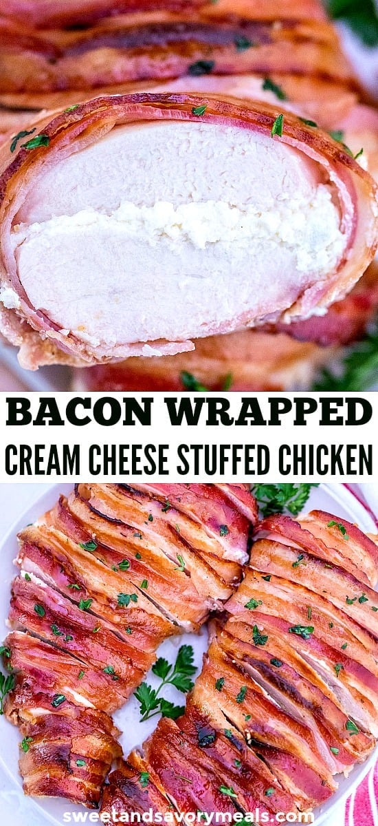 Picture of chicken breast wrapped with bacon.