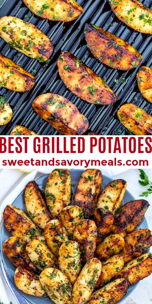 Grilled potatoes pin image.