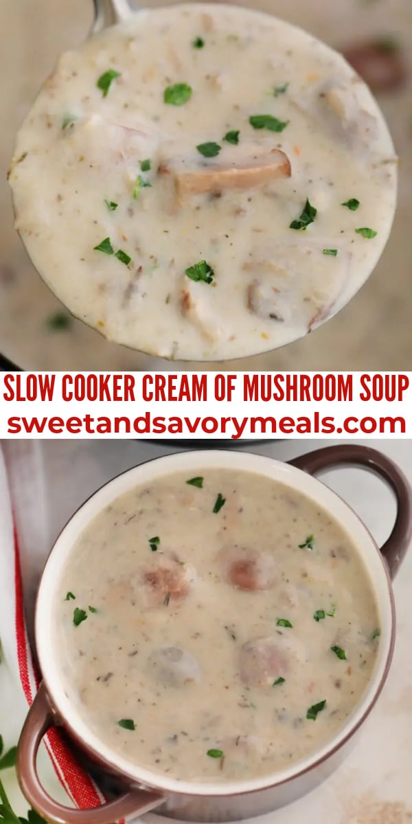 easy slow cooker of mushroom soup pin
