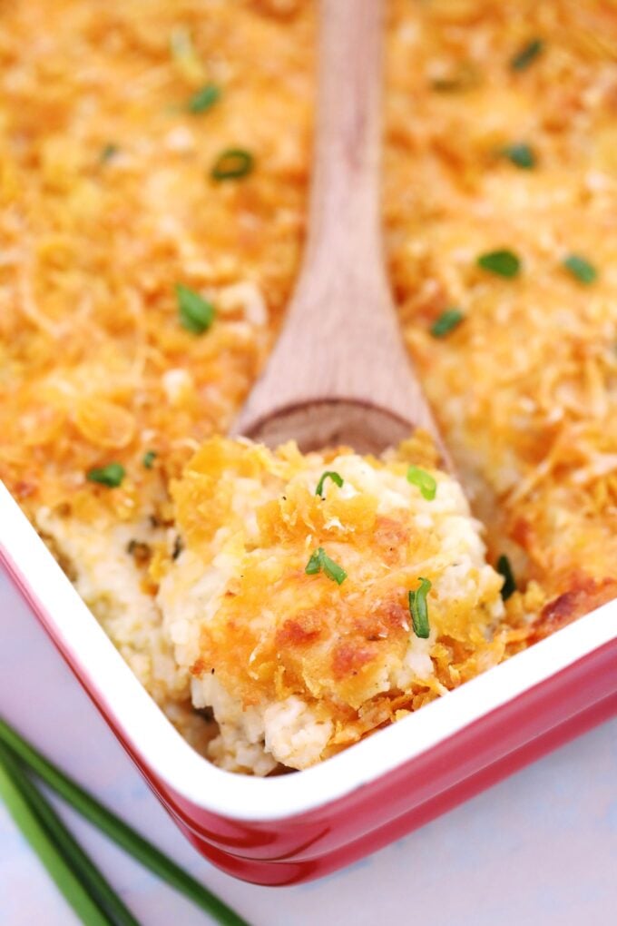 Picture of cheesy potato casserole.