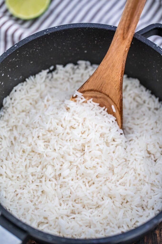 Photo of cilantro lime rice in a bowl.