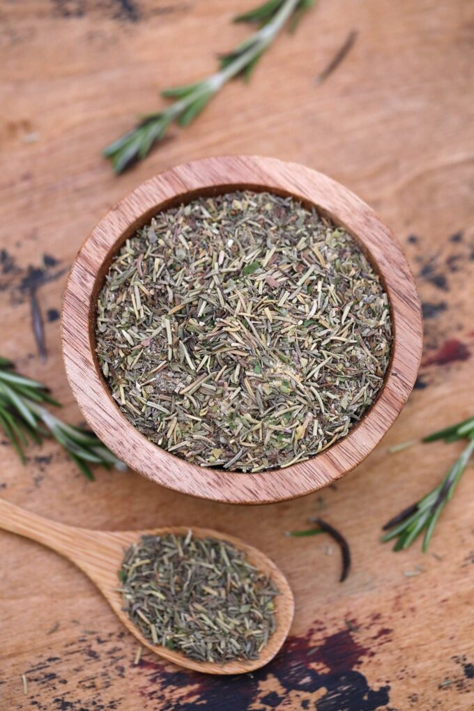 rosemary and thyme seasoning in a serving bowl