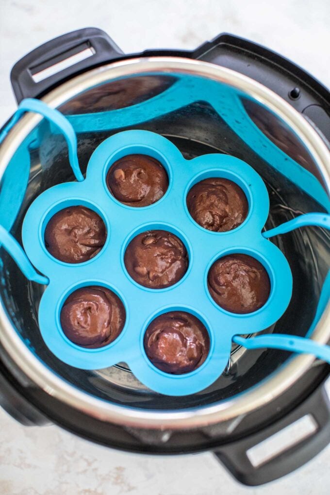Image of silicone muffin mold in instant pot.