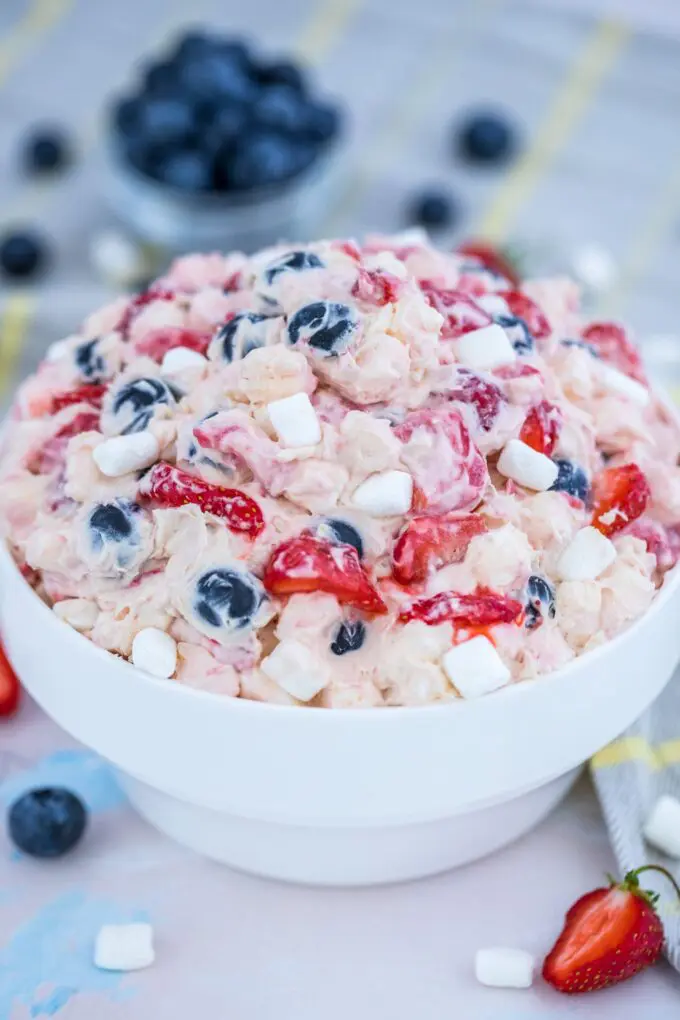 Red White & Blue Cheesecake Salad - Memorial Day food ideas