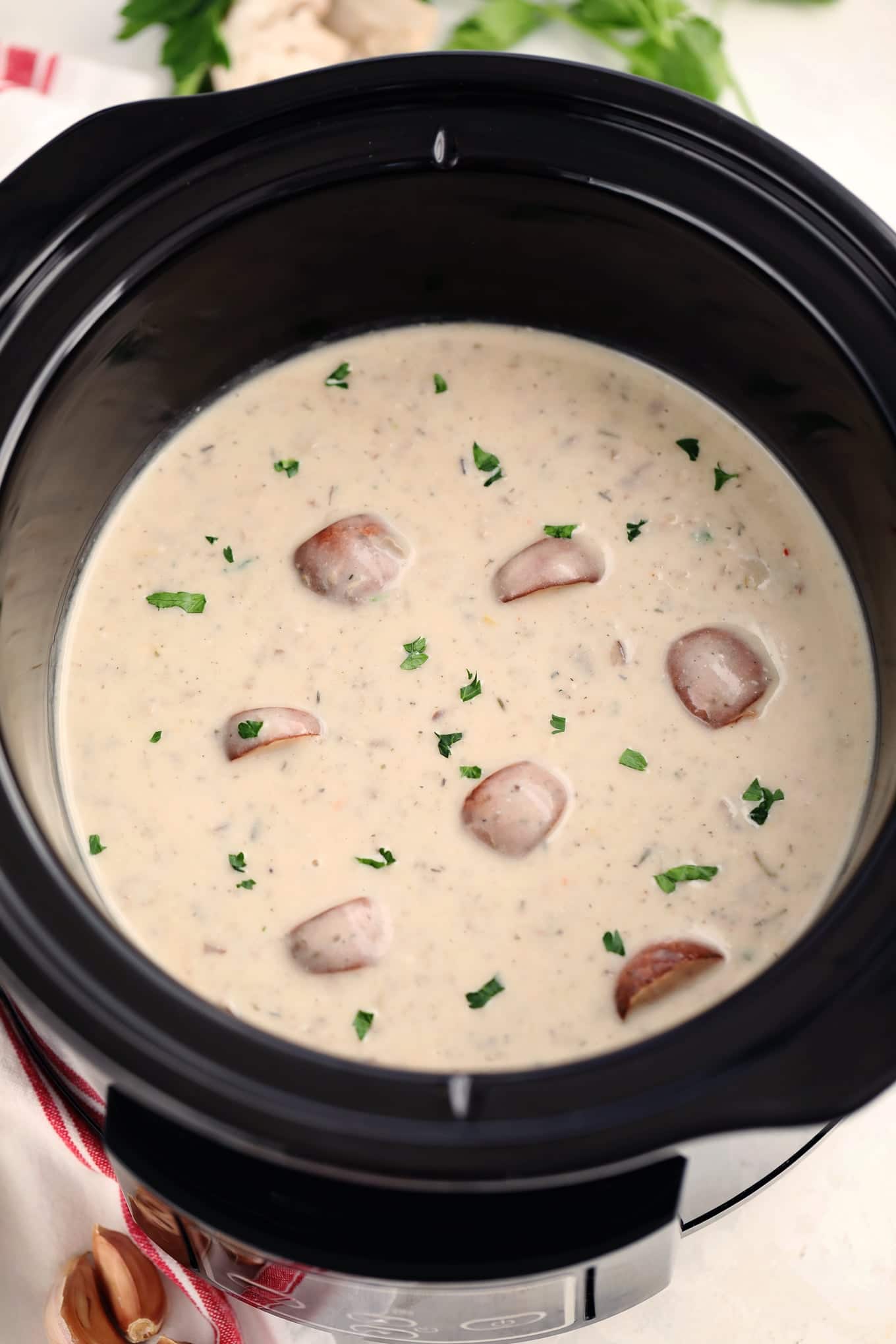 Slow Cooker Cream of Mushroom Soup - Sweet and Savory Meals