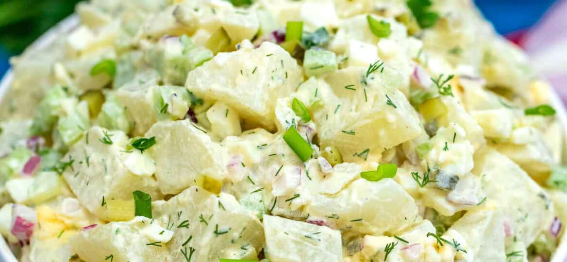 Photo of creamy potato salad.