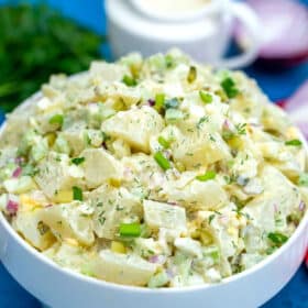 Photo of creamy potato salad.