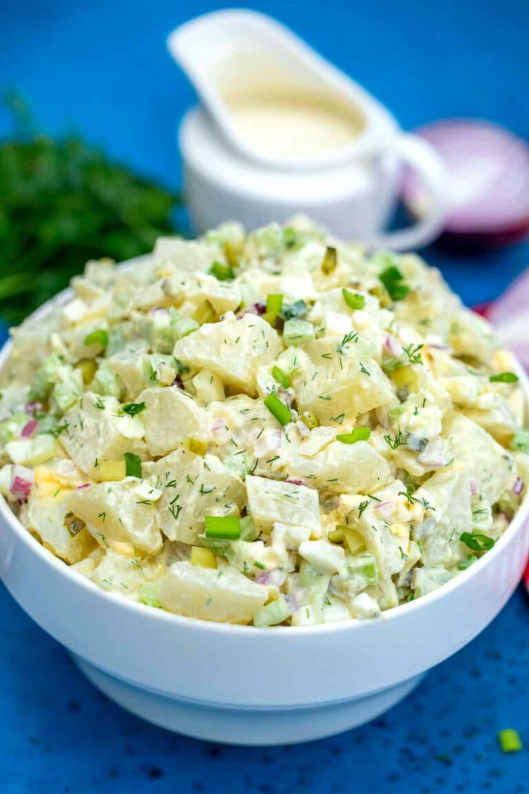 Photo of creamy potato salad.