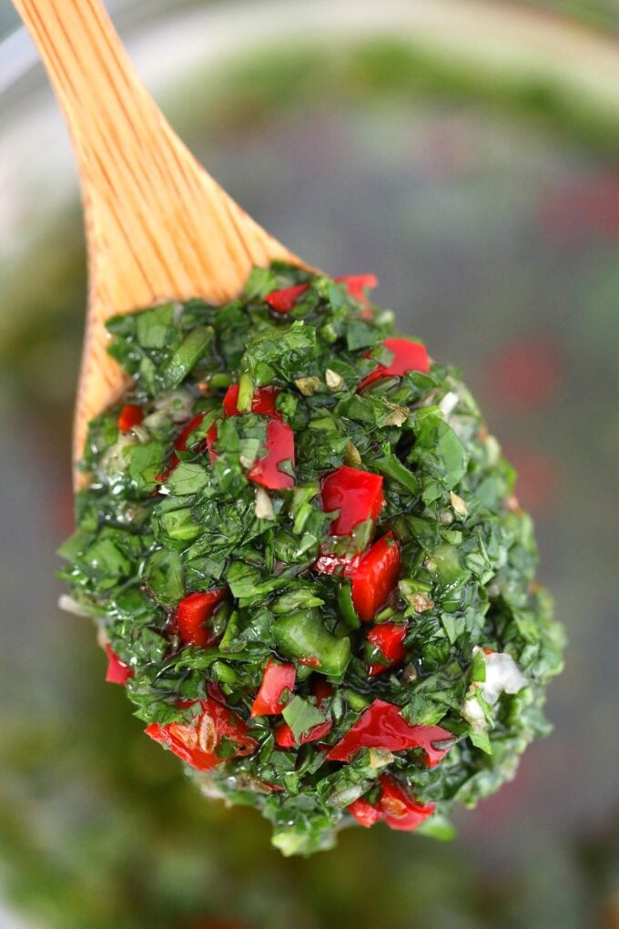 a spoonful of chimichurri sauce