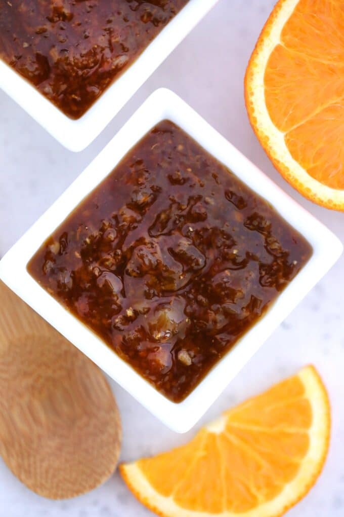 homemade Chinese orange sauce in a serving bowl