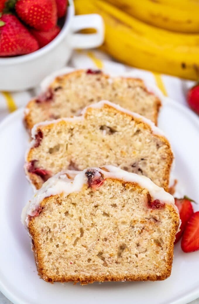 Picture of sliced strawberry banana bread.