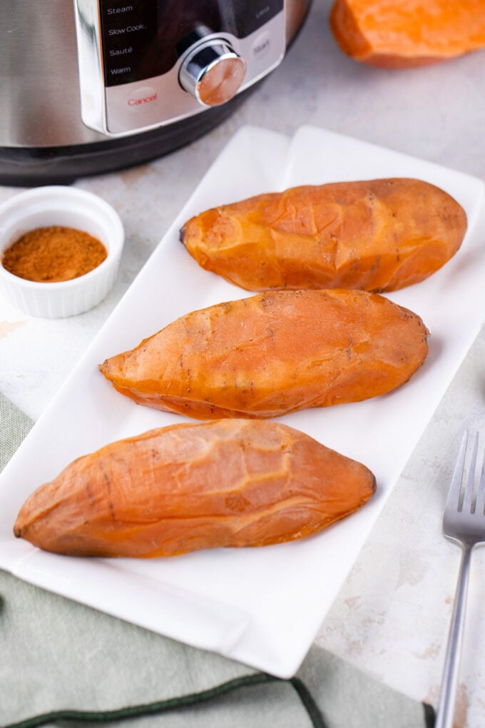 Sweet potatoes that have been cooked in the Instant Pot.