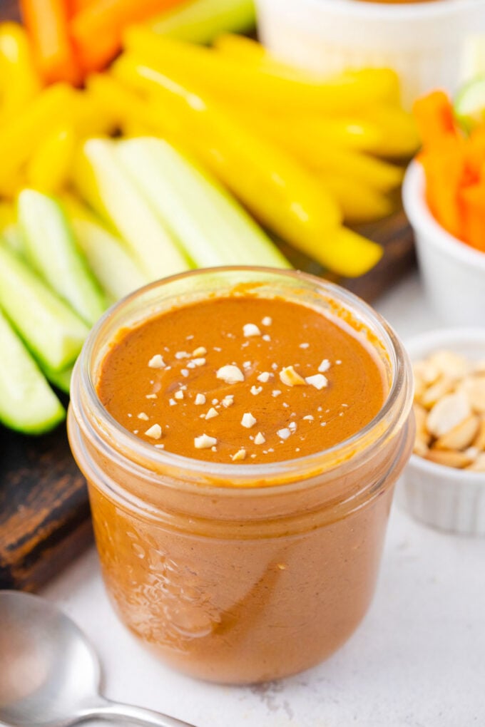 A jar of homemade peanut sauce.