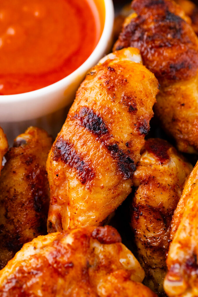 Charred grilled chicken wings.