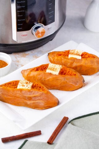 Instant Pot sweet potatoes on a plate.