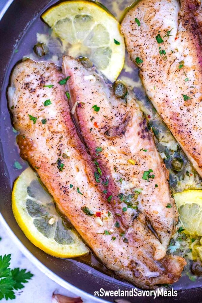 pan fried Swai fish with lemon and capers