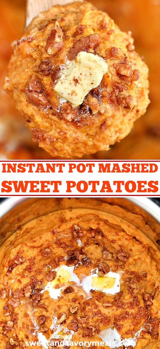 photo collage of instant pot mashed sweet potatoes for Pinterest