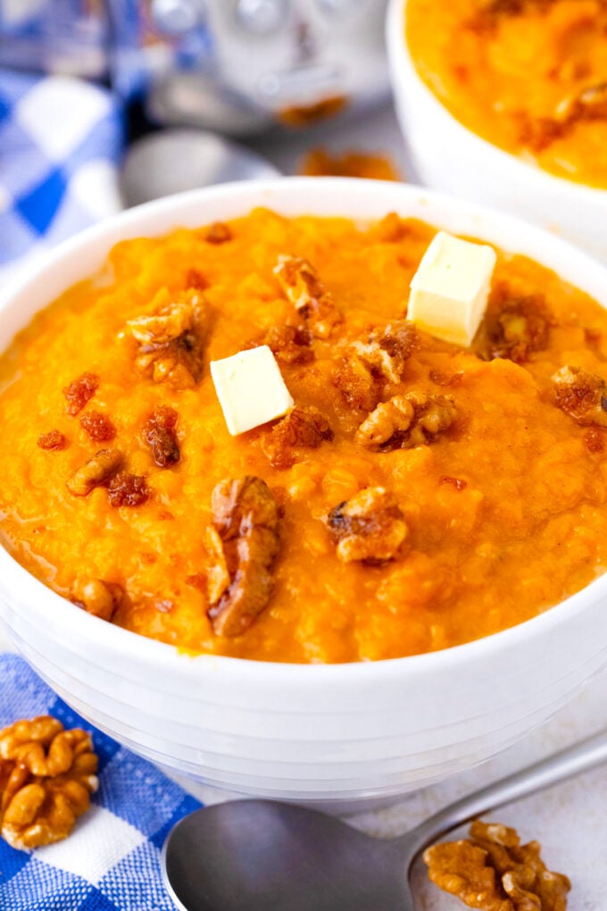 Creamy crockpot mashed sweet potatoes.