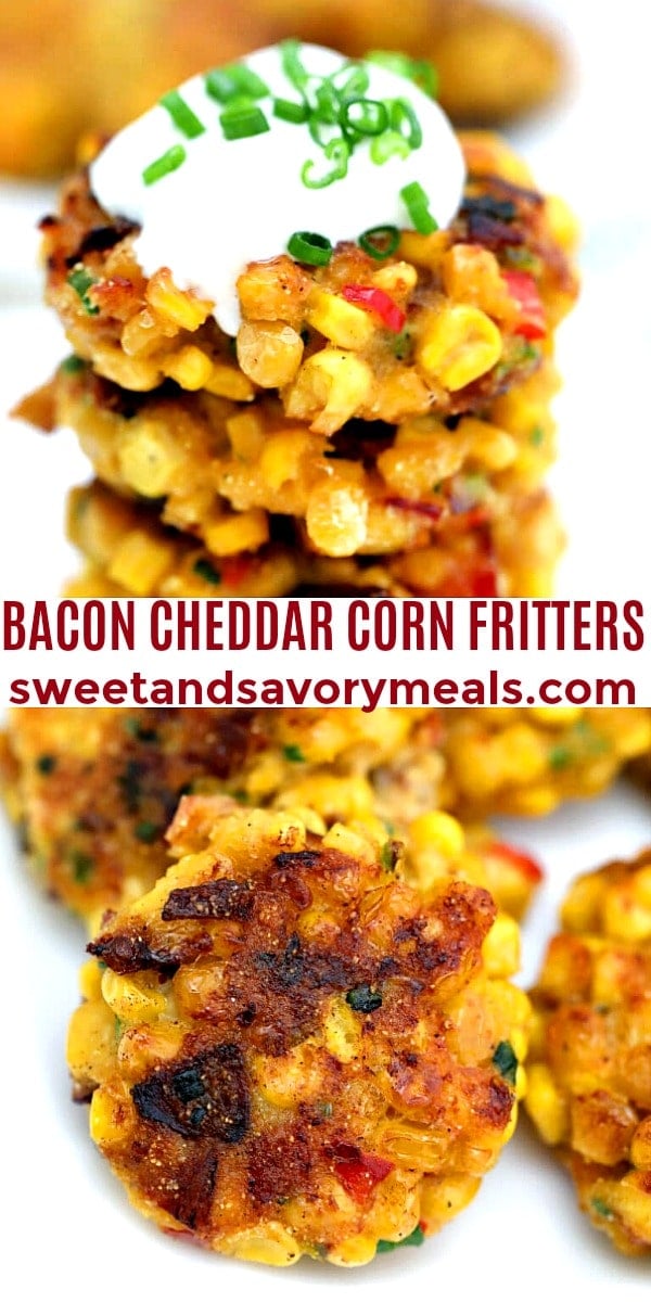 easy bacon cheddar corn fritters pin