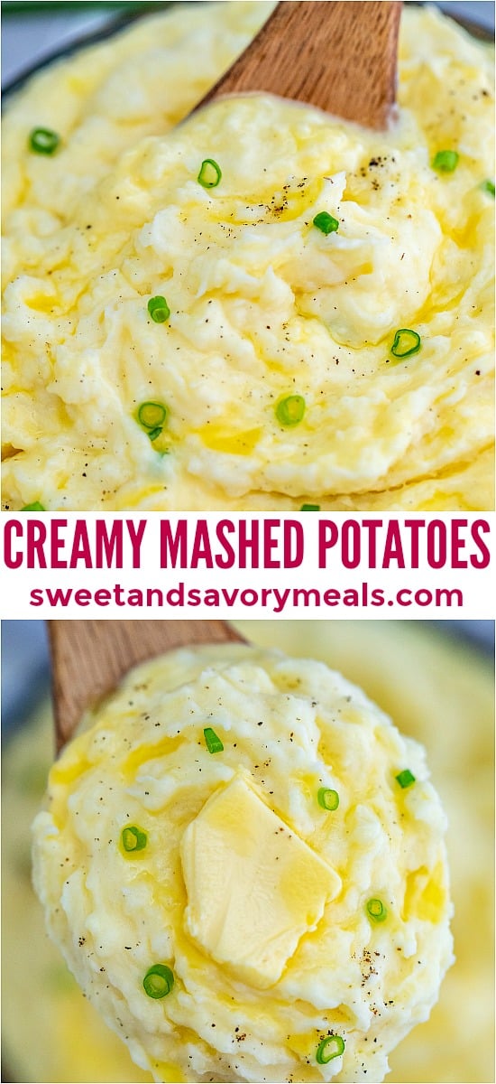 Mashed Potatoes have the right blend of fluffy, creamy, and slightly buttery flavor. It is so smooth with no lumps and simply delicious when perfectly seasoned. #mashedpotatoes #thanksgiving #sweetandsavorymeals #sidedish #potatoes