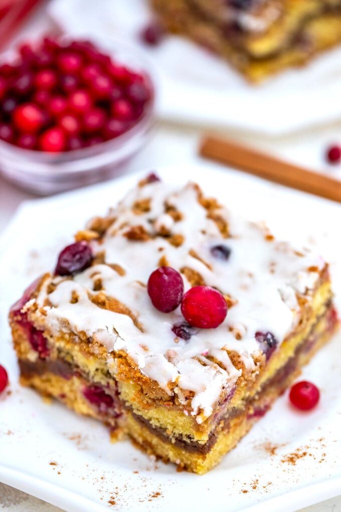 Cranberry Coffee Cake is the perfect fall dessert to partner with your favorite coffee! It is moist, sweet, and tart at the same time, and very easy to make! #coffeecake #cranberries #falldesserts #sweetandsavorymeals #thanksgiving