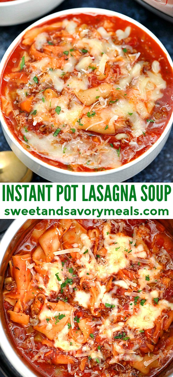 photo collage of instant pot lasagna soup for pinterest