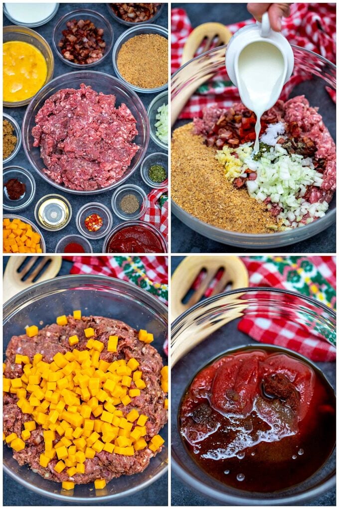 Ingredients for homemade cheeseburger meatloaf.