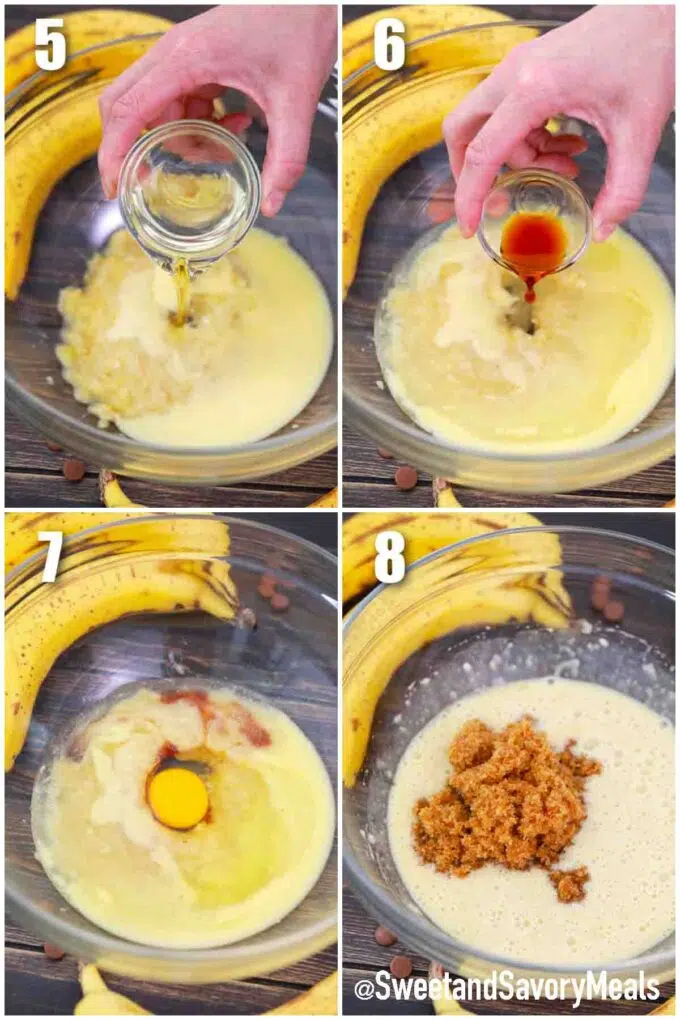 photo collage of how to make chocolate banana bread