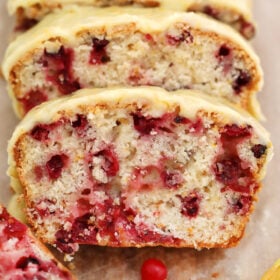 Cranberry Orange Bread is the perfect breakfast pastry for the holidays! Add it to your menu for the holidays for a festive spread your guests will love! #cranberries #orange #falldesserts #thanksgiving #sweetandsavorymeals