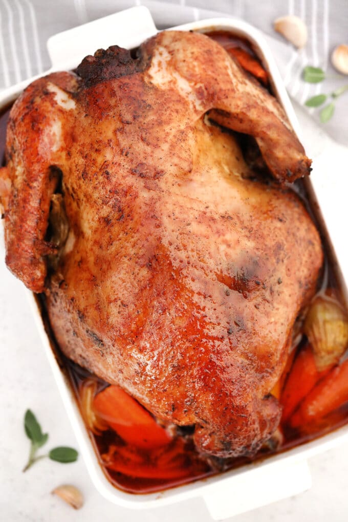 Dry Brined Turkey has tender and moist meat and is covered with crispy skin! It is perfect for all your parties this coming holiday season! #turkeyrecipes #thanksgivingturkey #thanksgivingrecipes #sweetandsavorymeals #christmasrecipes
