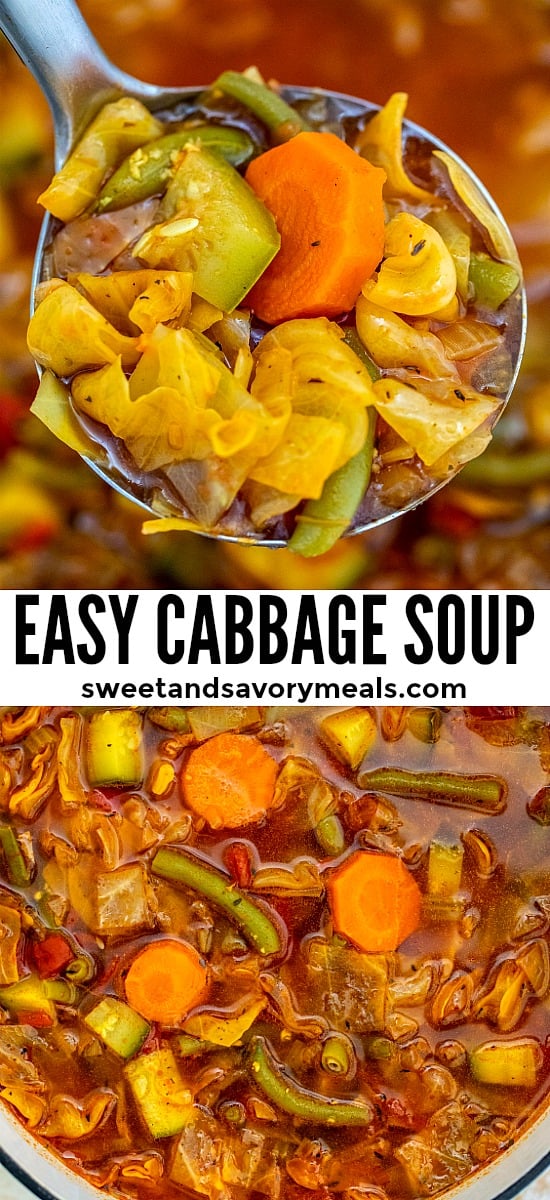 vegetable cabbage soup photo collage with text overlay for Pinterest