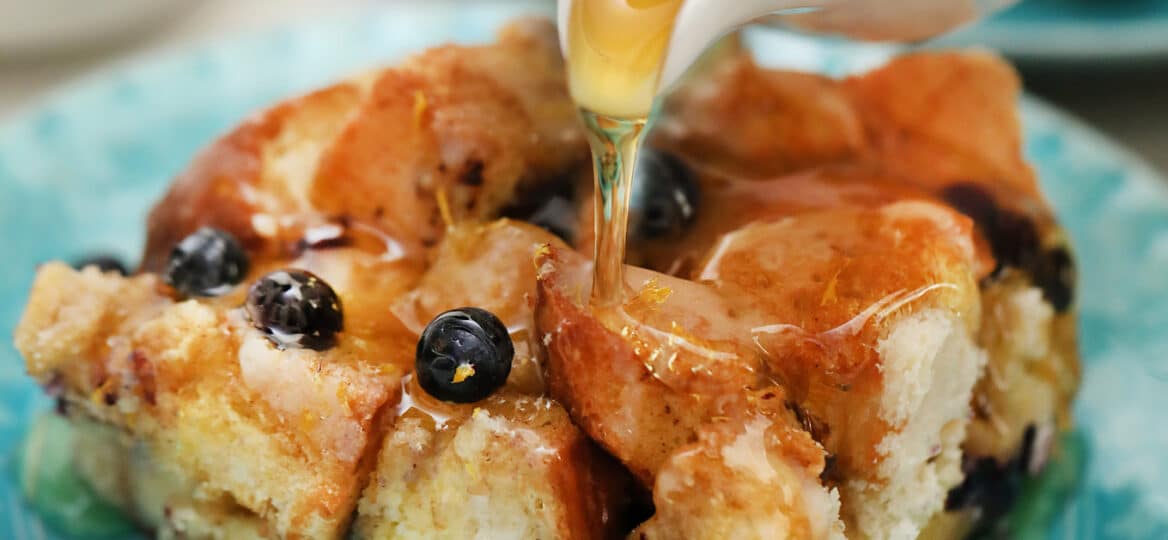Sweet yet refreshing blueberry french toast casserole with cream cheese