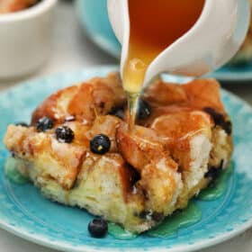 Sweet yet refreshing blueberry french toast casserole with cream cheese