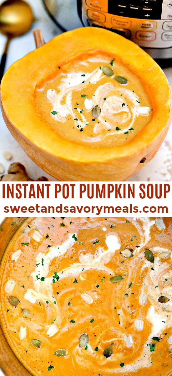 photo collage of Instant Pot Pumpkin Soup