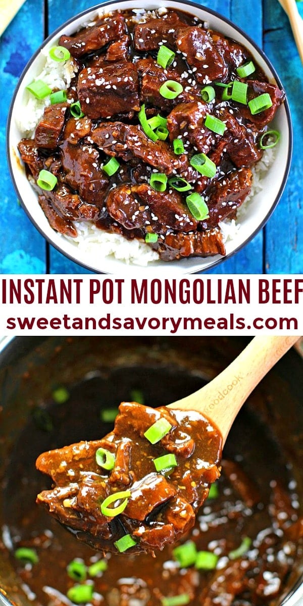 Instant Pot Mongolian Beef photo collage with text overlay for Pinterest
