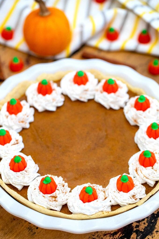 Pumpkin pie in a baking dish