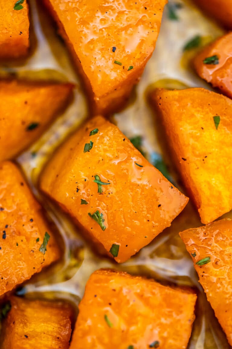 Roasted Sweet Potatoes are crispy on the outside and tender on the inside! Cooking this dish will only take 30 minutes making this a great dinner staple! #sidedish #sweetpotatoes #roastedsweetpotatoes #thanksgiving #sweetandsavorymeals