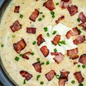 Slow Cooker Ham and Potato Soup is hearty, creamy, and very comforting! Warm-up during the cold days and cook it hassle-free with this easy crockpot recipe! #slowcooker #crockpotrecipes #souprecipe #sweetandsavorymeals #soup