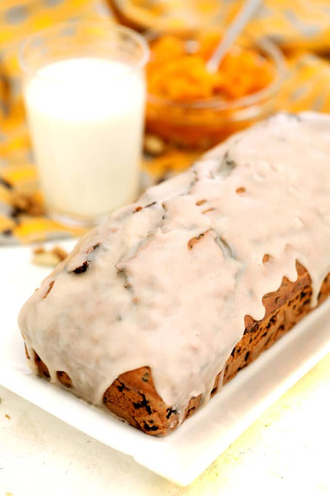 Sweet Potato Bread with Cinnamon icing is moist and flavorful, just perfect for the holidays! #sweetpotato #sweetpotatobread #thanksgiving #sweetandsavorymeals #sweetpotatoes