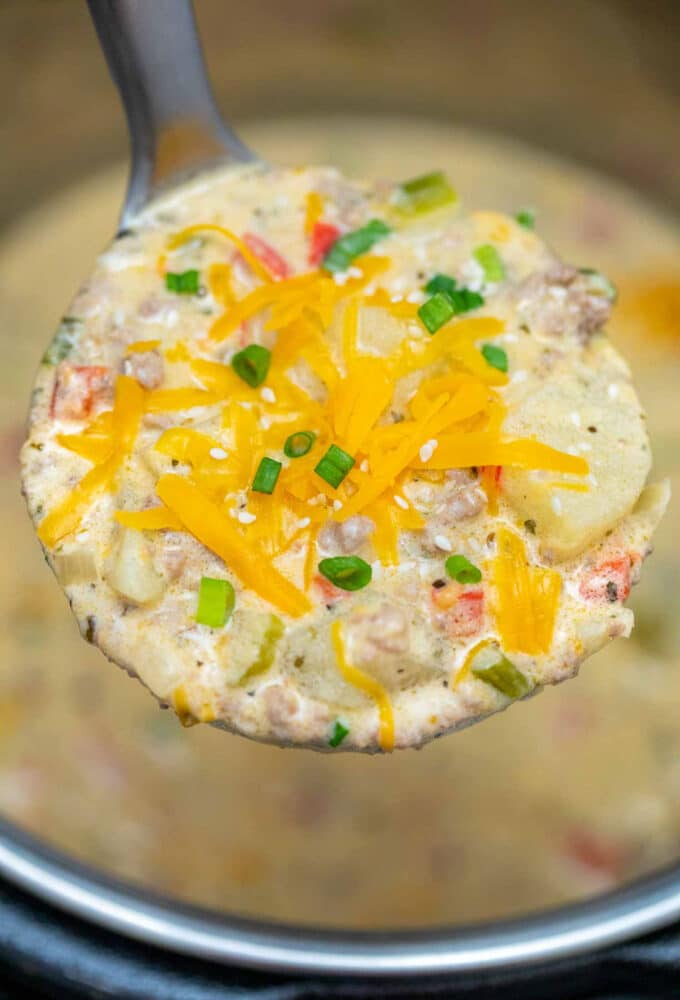 Image of pressure cooker cheeseburger soup.