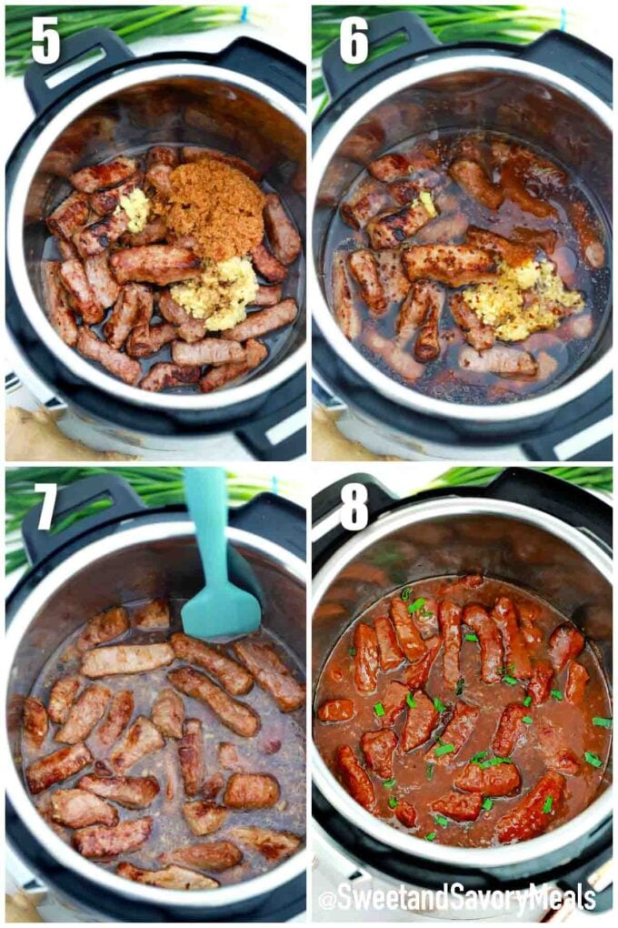 photo collage of steps how to make pressure cooker mongolian beef
