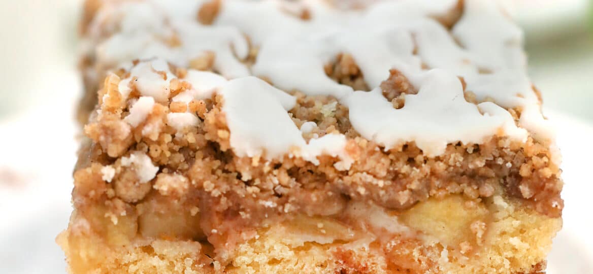 Apple Pie Coffee Cake is the perfect dessert for fall! It is dense and flavorful, made with apple pie filling and a delicious cinnamon spice streusel! #coffeecake #applerecipes #fallrecipes #applepie #sweetandsavorymeals