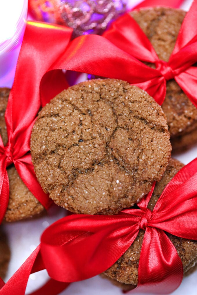 stacks of homemade molasses cookies we red bow ties for holiday gift giving