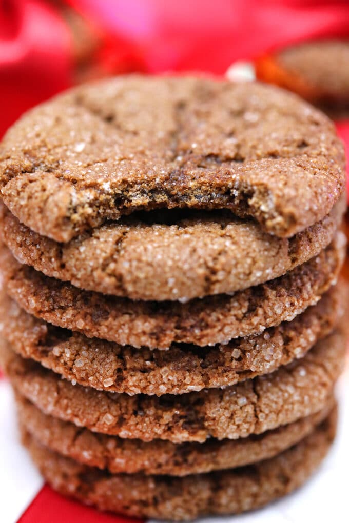 A stack of homemade chewy molasses cookies