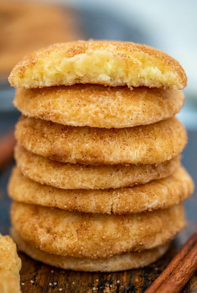 a stack of cinnamon cream cheese cookies. 