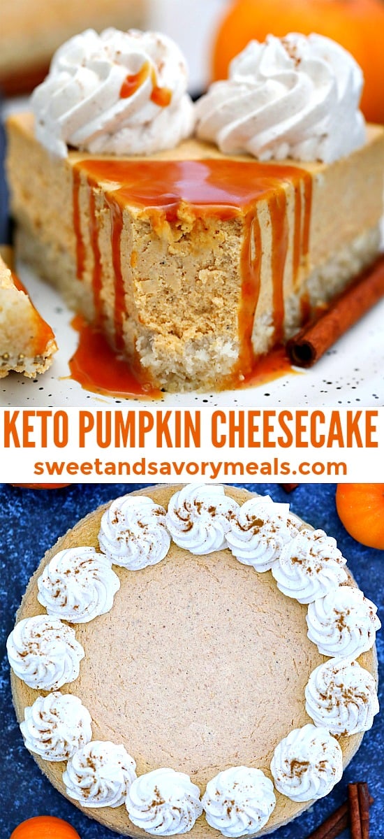 Keto Pumpkin Cheesecake is a low-carb and perfectly smooth dessert that is great for Thanksgiving. #keto #thanksgiving #ketocheesecake #cheesecake #pumpkin